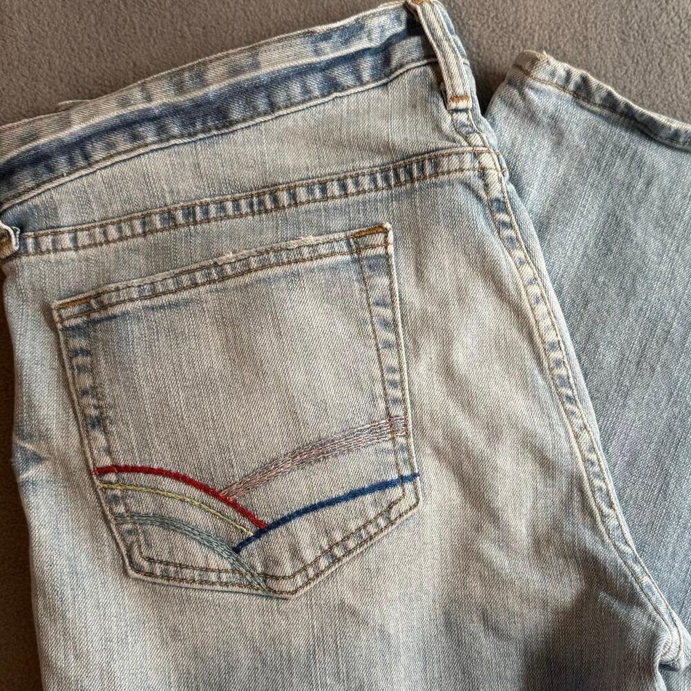 Vintage Y2K Mid Rise Gap Jeans 12R Distressed Wide Leg Flare Embroidered Pockets